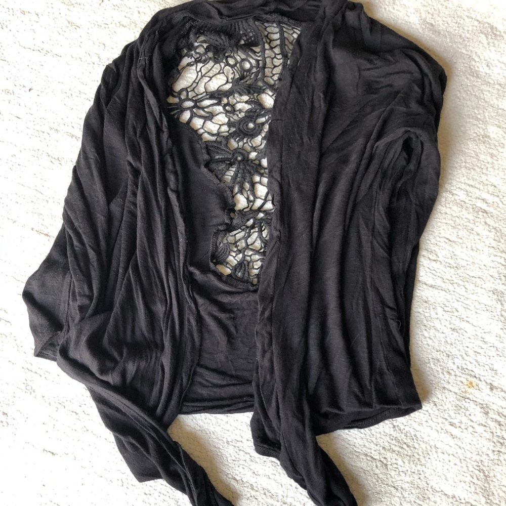 Black shawl cardigan very soft with crocheted back